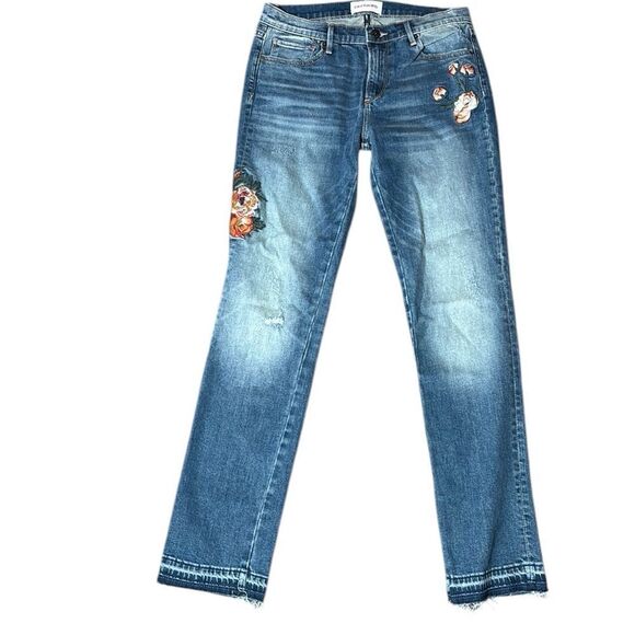 Driftwood women’s jeans 28 Audrey floral embroidered light distressed gray hem - Picture 1 of 6